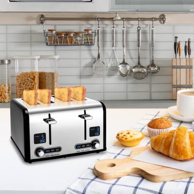 China Hotel 4 Slice Bread Electric Toaster For Kitchen Stainless Steel Breakfast Sandwich Maker LED Display Toaster for sale