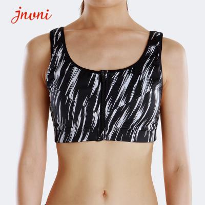 China Women High Impact Printed Yoga Sports Bra Shockproof Fitness Bra Push Up Front Zipper Sportwear for sale