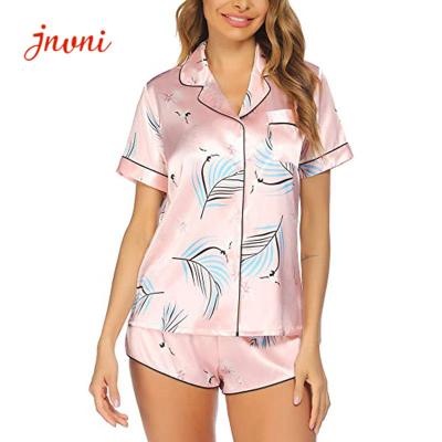 China Button Down Silk 2 Pieces Womens Loungewear Set Women Pajama Set for sale