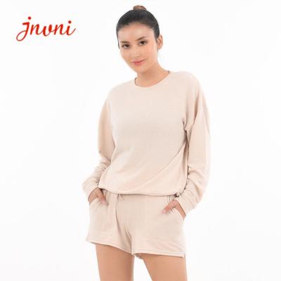 China Buttery Super Soft Womens Pajamas Long Sleeve Crewneck Sweatshirts And Shorts for sale