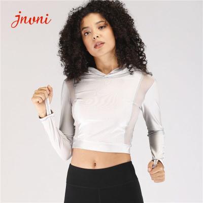 China Women Gym Crop Hoodies Long Sleeve Workout Cropped Shirts With Thumb Hole for sale