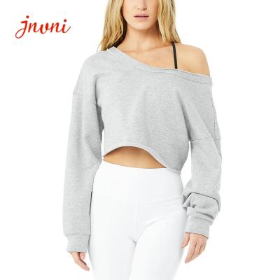 China Dropped Off Shoulder Cuffed Sleeves Women Workout Hoodies 200gsm for sale