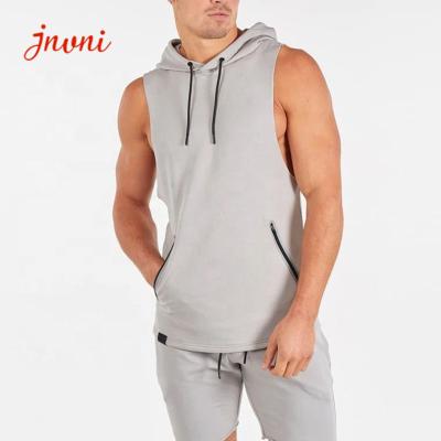 China Athletic Fitness Mens Activewear Tops Sleeveless Hoodie Tshirt With Zipper Pocket for sale