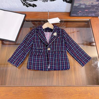 China Autumn Winter Thick Plaid Medium Tweed Coat Boys Suit High End Viable Children's Clothing Long Small for sale