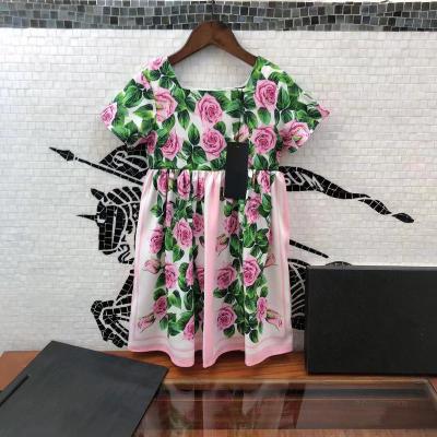 China Casual European and American Style New Girls Floral Dress Summer Girls Breathable Short Sleeve Dress for 4-9 Years Girl for sale