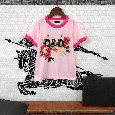 China Hot Sale Quality Breathable Shorts Sleeve Graphic Girls' T-shirts Cotton T-shirt Sweat Absorption Cotton Custom Comfortable Printing Pink for sale