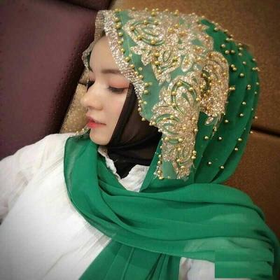 China Long Style 2022 New Arrive Wholesale Muslim Collection Fashion Wedding Hijabs Luxury Women Lace Up Chiffon Hijab Headscarf With Cups for sale