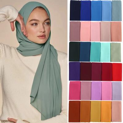 China 72*175cm Wholesale 86 Colors Simple Women Hijab Georgette Scarf Chiffon Muslim Scarf Color Veil Islamic Turkish Ladies Headscarf for sale