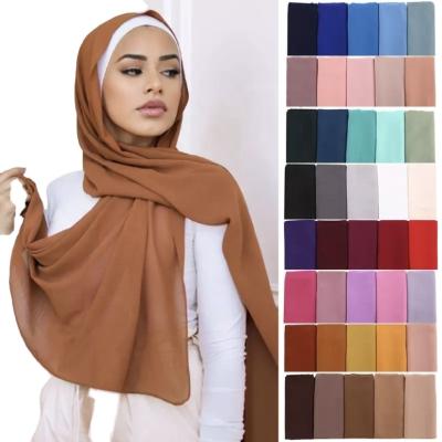 China Summer Soild Color Soft Smooth Feeling Muslim Hijab Scarf For Women Bubble Female Foulard Femme 70x175cm Chiffon Headscarf Turban Shawls And Wraps for sale