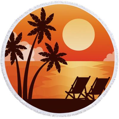 China Wholesale Compressed Towel Free Round Sand Beach Coconut Tree Printed Logo Towel Beach Portable Towel For Adult for sale