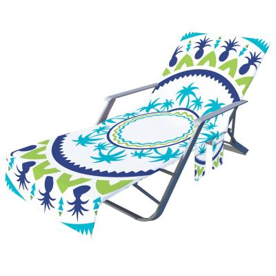 China Wholesale Single GEO Beach Chair Cover With Pockets Storage Chaise Lounge Towel Cover For Pool Sun Couch Hotel Vacation for sale