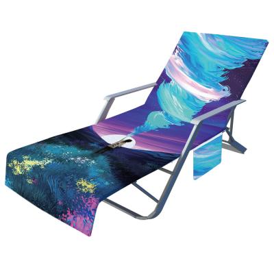 China Plain Tie Dye Beach Chair Cover Microfiber Chaise Lounge Towel Cover With Storage Pockets Pool Sun Couch Hotel Garden Cover for sale