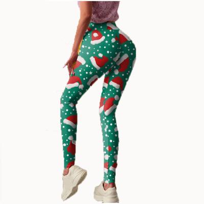 China Amazon Breathable Hot Selling High Waisted Workout Christmas Deer Snowflake Printed Leggings For Women for sale