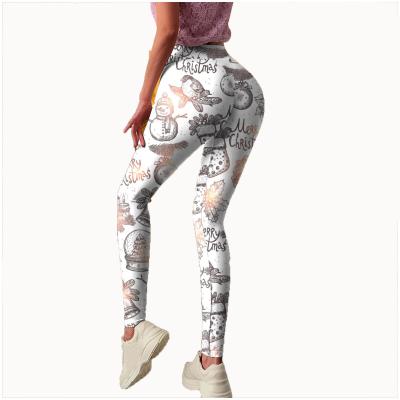 China Breathable Customized Women Workout Yoga Pants Christmas Swept Ankle Length High Waist Printed Leggings In Stock for sale