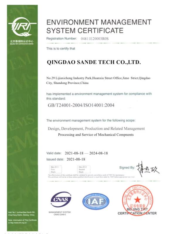 ENVIRONMENT MANAGEMENT SYSTEM CERTIFICATE - Qingdao Sande Technology Co., LTD
