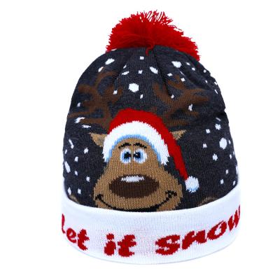 China New COMMON style cute luminous hat LED thicken warm jacquard light Christmas embroidered woolen knitted hats for sale