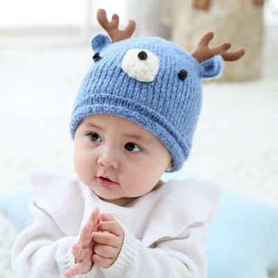 China COMMON cartoon Beanie Hat Children Korean Knit Autumn And Winter Baby Wool Antler 6 Months-3 years old knitted hats baby for sale