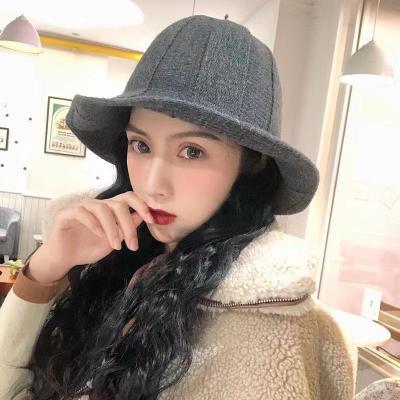 China Literary Image Fisherman Hat Female Solid Color Sunshade Wool Sun Winter Bucket Hat Autumn New Mixed Color Knit for sale