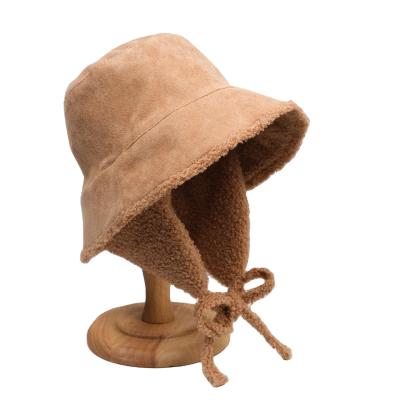 China Picture Fisherman Hats Men And Women Plus Velvet Earflaps Lamb Velvet Suede Autumn Thickening Ear Flaps Bucket Hat For Winter for sale