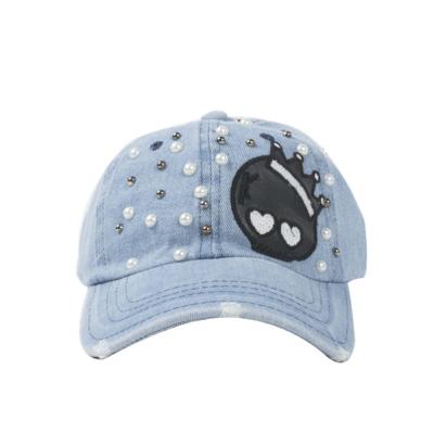 China JOINT Stick Drill Bead Cowboy Do Old Sun Jeans Ripped Hat Women's Baseball Cap for sale