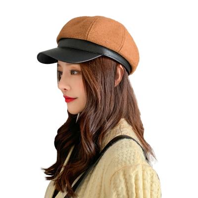 China New character hat autumn and winter fashion leather cornice wool leisure newsboy ivy octagonal hat for sale