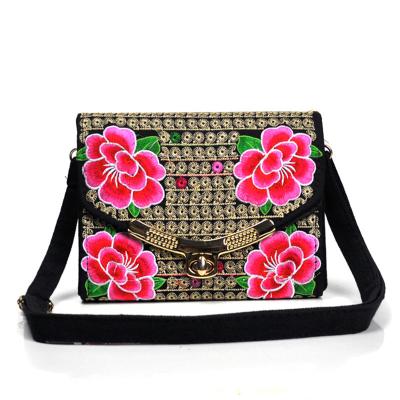 China Wholesale Promotion Flower Patterns Canvas Sling Bag Woman Cross - Body Shoulder Bag Embroidery Sling Bohemian Bag for sale