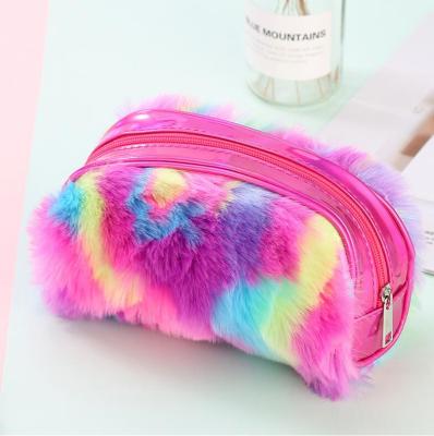 China 2019 Hot Selling Cute PU Plush Pencil Case Colorful School Supplier Durable Pencil Case For Girl Female Backpack for sale