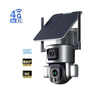 China Human Motion Tracking 8MP 4K 10X Zoom Surveillance Security Dual Lens 4G Sim Card Solar PTZ CCTV Camera Outdoor Alarm Linkage for sale