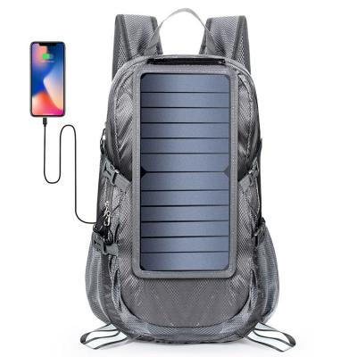 China Waterproof Outdoor Sports Folding Bag Mountaineering Rock-Climb Travel Solar Panels Hiking Powered Rechargeable Backpack for sale