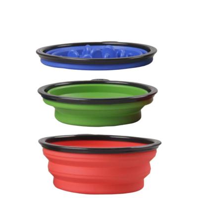 China Hot Sale PF1018 Stocked In Amazon Travel Camping Hiking Collapsible Dog Dish Bowl Pet Walking Slow Feeding Bowl Made Of Tape for sale