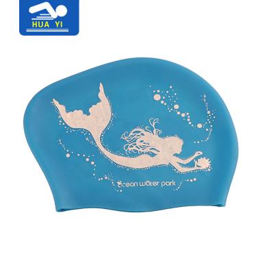 China Comfortable Custom Printing Long Swim Cap Silicone Swim Caps Hair Cover Bath Hat for sale