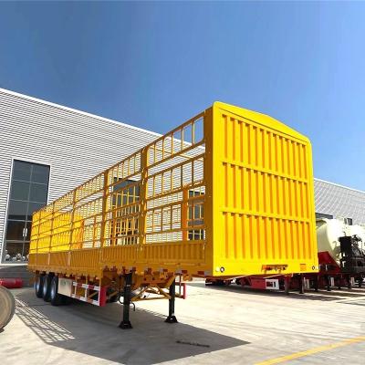 China Steel Semi-Trailer Cargo Box Trailer with Tri-Axles Animal Transport Fence and Steel for sale