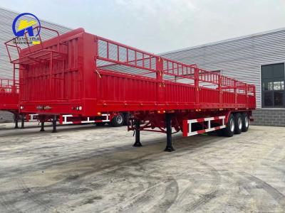 China 3axle Red Colour Fence Semi Trailer and with Support Leg Jost Two Speed for sale