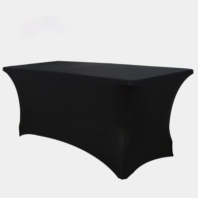 China Polyester Decorative Advertisements Modern Black Spandex Tablecloths For Rectangular Stretch Table Fitted Cover for sale