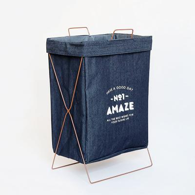 China Wholesale Iron Viable Tripod Dirty Folding Laundry Hamper Toys Clothing Storage Basket Multifunctional Simple Simple Laundry Hamper for sale