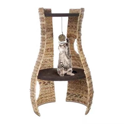 China Natutal Viable Banana Leaf Climbing Cat Tree Kratzbaum Rattan Cat Scratch Post For Cats Playing Pet House Basket Tunnel for sale