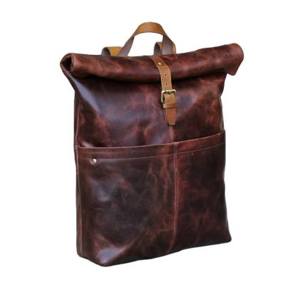 China Designer Leather Bags Vegan Backpack Rolltop Backpack Leather Waterproof for sale