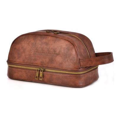 China NATIONAL DEQI Airline Waterproof Men's PU Bag Large Travel Premium Volume Leather Cosmetic Bag Male Cosmetic Toiletry Bag for sale