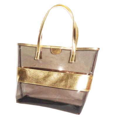 China Wholesale Lady's High Quality Zipper Women's Fashion DEQI Travel Portable Shoulder Tote Clutch Hand Bag Transparent PVC for sale