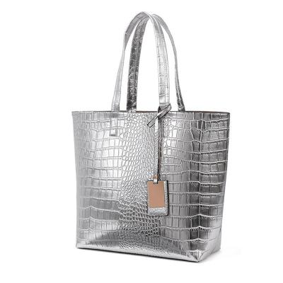 China Fashion Women Crocodile PU Shoulder Casual Handbag Leather Lady Bags Tote Sliver for sale