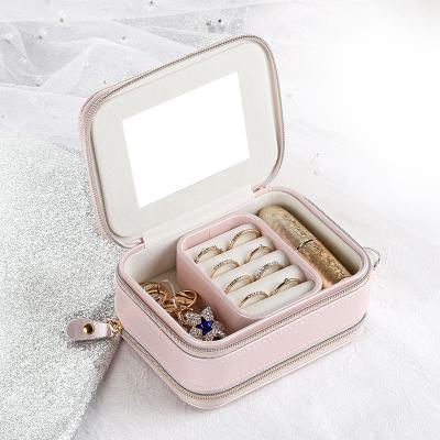 China Leather 2 Layers Jewelry Box Organizer Travel Jewelry Packaging Filter Mount Display Leather Holder for Earring Necklace Gift for sale