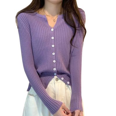 China 2023 New Spring Shirt Solid Color Early V-Neck Buttoned Cardigan Slim Fit Bottom Top for sale