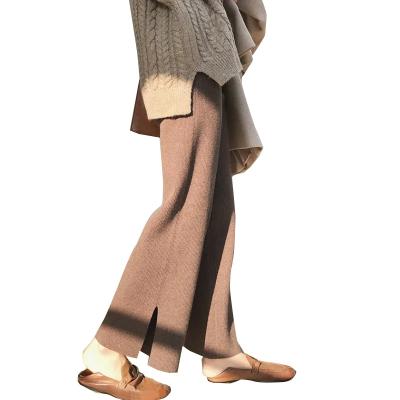 China Chinese Custom Knitted Wide Leg Anti-pilling Pants Women's Spring Soft Waist High Lazy Loose To Drape Casual Split Pants for sale