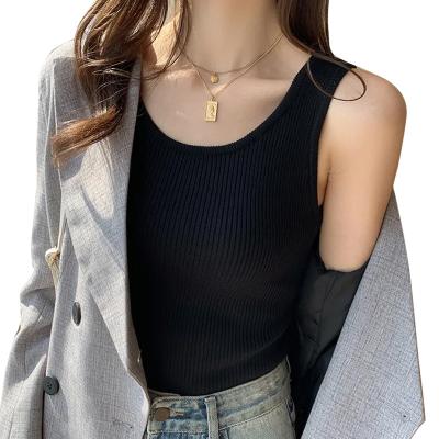 China Factory wholesale anti-pilling knitted Korean style outer wear ice silk small shoulder strap vest shirt sleeveless top for sale