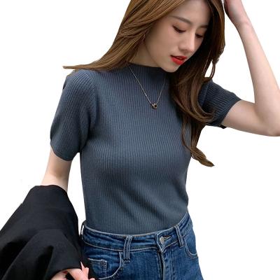 China QUICK DRY Short Sleeve Women's Half Turtle Neck Knitted Dress 2023 Spring New Knitted With A Thin T-shirt Top for sale