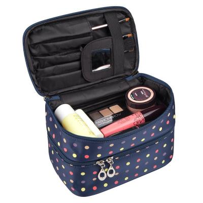 China Fashion Portable Women's Large Capacity Double-deck Bag Makeup Bag Multifunctional Cosmetic Storage Box for sale