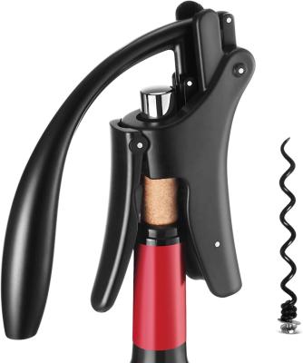 China Viable Wine Opener Vertical Lever Corkscrew with Non-Stick Worm, Compact Wine Bottle Opener Manual for sale