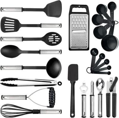 China Sustainable Kitchen Utensil Set 24 Cookware Set Non-Stick And Heat Resistant Nylon And Stainless Cooking Utensils for sale