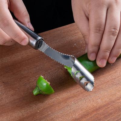 China Viable Hot Sale Promotional Gift Multifunctional Curved Chili Corer Pepper Seed Remover Stainless Steel Kitchen Instruments for sale