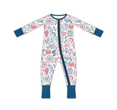 China 2022 Custom Print Spandex Double Zipper Way Baby Causal Breathable 95% Bamboo Squishy Pajamas for sale